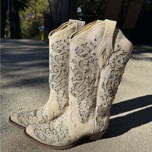 CORRAL WOMEN'S WHITE GLITTER INLAY WESTERN BOOTS